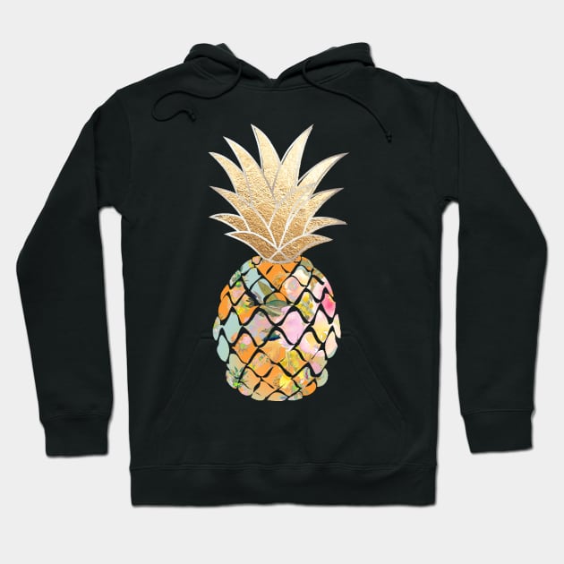 Aloha pineapple, orange+blue + faux gold Hoodie by PixDezines